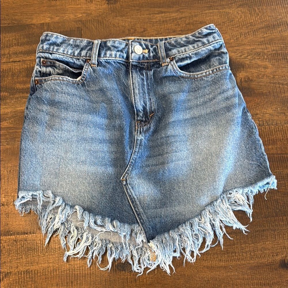 We The Free Frayed Denim Mini Skirt